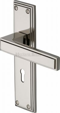 Click Here To Enlarge This Photo Of ATL5700-PNF Heritage Brass Door Handle Lever Lock Atlantis Design Polished Nickel Finish