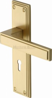 Click Here To Enlarge This Photo Of ATL5700-SB Heritage Brass Door Handle Lever Lock Atlantis Design Satin Brass Finish