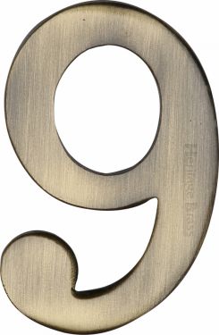 Click Here To Enlarge This Photo Of C1568 9-AT Heritage Brass Numeral 9 Self Adhesive 51mm (2") Antique Brass Finish