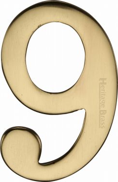 Click Here To Enlarge This Photo Of C1568 9-PB Heritage Brass Numeral 9 Self Adhesive 51mm (2") Polished Brass Finish