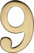 C1568 9-PB Heritage Brass Numeral 9 Self Adhesive 51mm (2") Polished Brass Finish