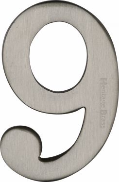 Click Here To Enlarge This Photo Of C1568 9-SN Heritage Brass Numeral 9 Self Adhesive 51mm (2") Satin Nickel Finish