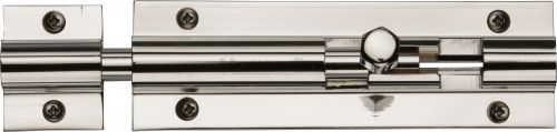 Click Here To Enlarge This Photo Of C1582 4-PNF Heritage Brass Door Bolt Straight 4" x 1 ¼" Polished Nickel Finish