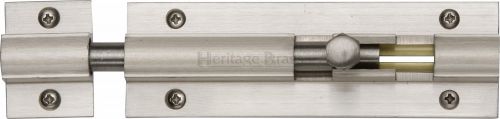 Click Here To Enlarge This Photo Of C1582 4-SN Heritage Brass Door Bolt Straight 4" x 1 ¼" Satin Nickel Finish