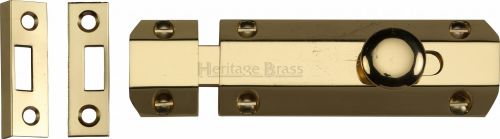 Click Here To Enlarge This Photo Of C1685 4-PB Heritage Brass Door Bolt Flat 4" Polished Brass Finish
