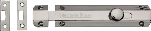 Click Here To Enlarge This Photo Of C1685 6-PNF Heritage Brass Door Bolt Flat 6" Polished Nickel Finish