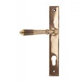 91912 From The Anvil Polished Bronze Reeded Slimline Lever Espag. Lock Set - 92mm Centres - 212mm Screw Centres