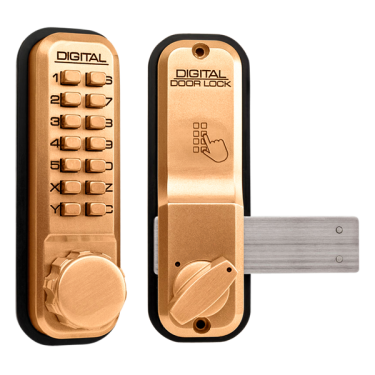 Click Here To Enlarge This Photo Of 8474 - LOCKEY 2200 Series Digital Lock With Rim Dead Bolt - Polished Brass