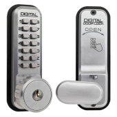 L4522 - LOCKEY 2435K Series Digital Lock With Key Override & Holdback - Satin Chrome