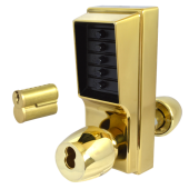 L2934 - DORMAKABA Series 1000 1041B Knob Operated Digital Lock With Key Override & Passage Set - Polished Brass