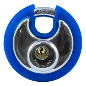 AS10473 - ASEC Coloured Discus Padlock 70mm KD Chrome Plated with Blue Bumper