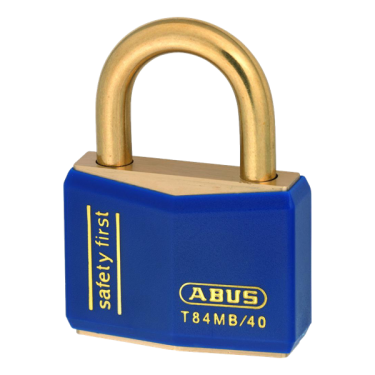 Click Here To Enlarge This Photo Of L25209 - ABUS T84MB Series Brass Open Shackle 43mm Blue Padlock KD Boxed