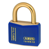 L25209 - ABUS T84MB Series Brass Open Shackle 43mm Blue Padlock KD Boxed