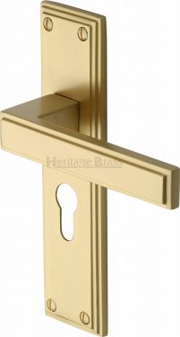 Click Here To Enlarge This Photo Of ATL5748-SB Heritage Brass Door Handle Euro Profile Atlantis Design Satin Brass Finish