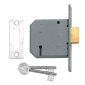 3298 - UNION 2177 3 Lever Deadlock 75mm Satin Chrome Keyed Alike