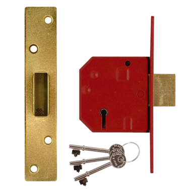Click Here To Enlarge This Photo Of L12475 - UNION 2134E BS 5 Lever Deadlock 67mm Polished Brass Keyed Alike