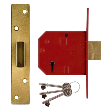 Click Here To Enlarge This Photo Of L12477 - UNION 2134E BS 5 Lever Deadlock 80mm Polished Brass Keyed Alike