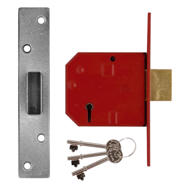 Click Here To Enlarge This Photo Of L12478 - UNION 2134E BS 5 Lever Deadlock 80mm Satin Chrome Keyed Alike