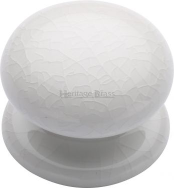 Click Here To Enlarge This Photo Of 7038 Heritage Brass Cabinet Knob White Crackle 38mm with Porcelain Base