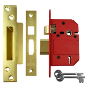 L16611 - UNION J2200 Strongbolt BS 5 Lever Sashlock 64mm Polished Brass Keyed to Differ