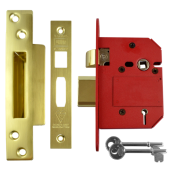L16612 - UNION J2200 Strongbolt BS 5 Lever Sashlock 75mm Polished Brass Keyed to Differ