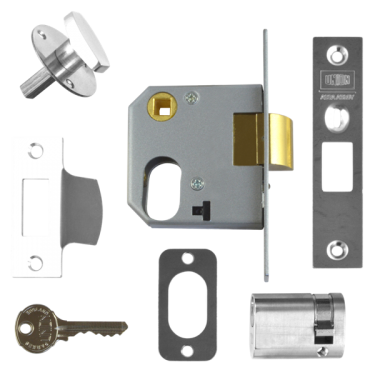 Click Here To Enlarge This Photo Of 3281 - UNION 2332 Oval Nightlatch Case 64mm Satin Chrome c/w Oval cylinder and thumbturn