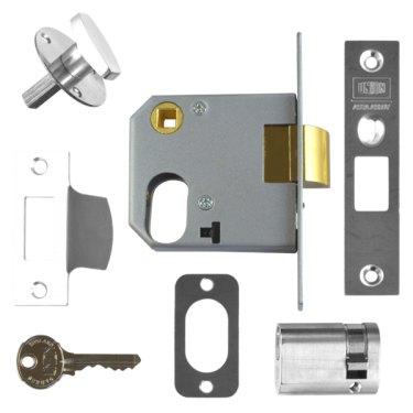Click Here To Enlarge This Photo Of 3290 - UNION 2332 Oval Nightlatch Case 76mm Satin Chrome c/w Oval cylinder and thumbturn