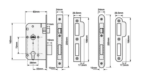 Click Here To Enlarge This Photo Of L14599 - UNION JL2C212SQ DIN Euro Sashcase 85mm Stainless Steel Square