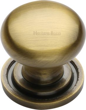 Click Here To Enlarge This Photo Of C2240 25-AT Heritage Brass Cabinet Knob Victorian Round Design with Base 25mm Antique Brass Finish