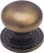 C2240 32-AT Heritage Brass Cabinet Knob Victorian Round Design with Base 32mm Antique Brass Finish