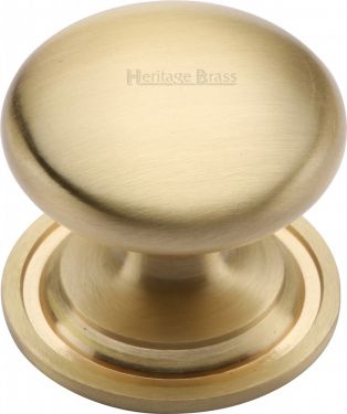 Click Here To Enlarge This Photo Of C2240 32-SB Heritage Brass Cabinet Knob Victorian Round Design with Base 32mm Satin Brass Finish