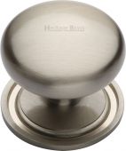 C2240 48-SN Heritage Brass Cabinet Knob Victorian Round Design with Base 48mm Satin Nickel Finish