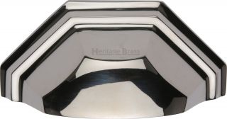 C2768-PNF Heritage Brass Drawer Pull Deco Design 89mm ctc Polished Nickel Finish