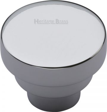 Click Here To Enlarge This Photo Of C3624 32-PC Heritage Brass Cabinet Knob Round Stepped Design 32mm Polished Chrome Finish