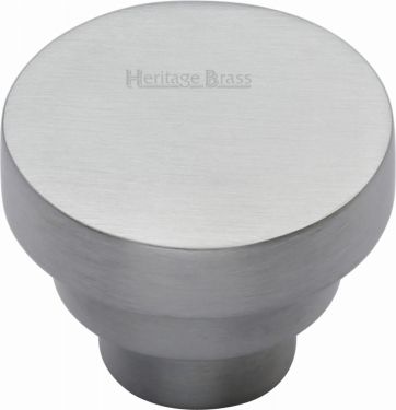 Click Here To Enlarge This Photo Of C3624 32-SC Heritage Brass Cabinet Knob Round Stepped Design 32mm Satin Chrome Finish