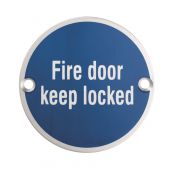 SEX1015SSS - Carlisle Brass Eurospec 'Fire Door Keep Locked' Sign 76mm Satin Stainless Steel