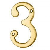 N3 - Carlisle Brass Numeral Face Fix (No.3) 76mm Polished Brass