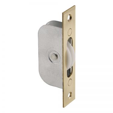 Click Here To Enlarge This Photo Of AQ92 - Carlisle Brass Sash Window Axle Pulley No 2 Square Polished Brass Forend With Nylon Wheel 117 x 25mm Polished Brass