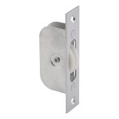 AQ92SC - Carlisle Brass Sash Window Axle Pulley (Square Satin Chrome Forend With Nylon Wheel) 117 x 25mm