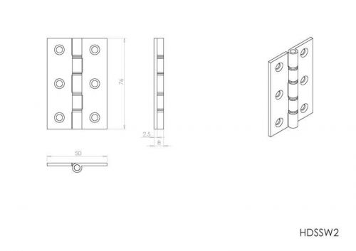 Click Here To Enlarge This Photo Of HDSSW2CP - Carlisle Brass Double Stainless Steel Washered Brass Butt Hinges 76mm x 50mm x 2.5mm Polished Chrome