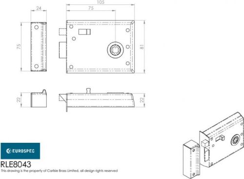 Click Here To Enlarge This Photo Of RLE8043JAP - Carlisle Brass Eurospec Rim Latch 105mm x 81mm Black