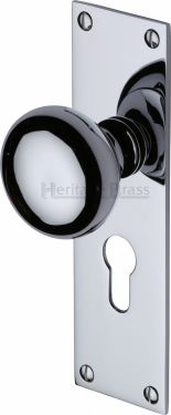 Click Here To Enlarge This Photo Of BAL8548-PC Heritage Brass Mortice Knob on Euro Profile Plate Balmoral Design Polished Chrome Finish