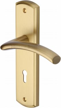 Click Here To Enlarge This Photo Of CEN1000-SB Heritage Brass Door Handle Lever Lock Centaur Design Satin Brass Finish