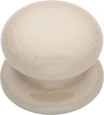 Click Here To Enlarge This Photo Of 8032 Heritage Brass Cabinet Knob Cream Crackle 32mm with Porcelain Base