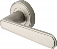 CEN1924-SN Heritage Brass Door Handle Lever Latch on Round Rose Century Design Satin Nickel Finish