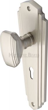 Click Here To Enlarge This Photo Of CHA1900-SN Heritage Brass Mortice Knob on Lock Plate Charlston Design Satin Nickel Finish