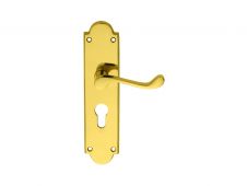 M68Y - Carlisle Brass Victorian Shaped Scroll Lever Lock Euro Profile Furniture (47.5mm c/c) Polished Brass