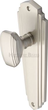 Click Here To Enlarge This Photo Of CHA1910-SN Heritage Brass Mortice Knob on Latch Plate Charlston Design Satin Nickel Finish