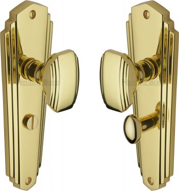 Click Here To Enlarge This Photo Of CHA1930-PB Heritage Brass Mortice Knob on Bathroom Plate Charlston Design Polished Brass Finish