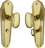 CHA1930-PB Heritage Brass Mortice Knob on Bathroom Plate Charlston Design Polished Brass Finish